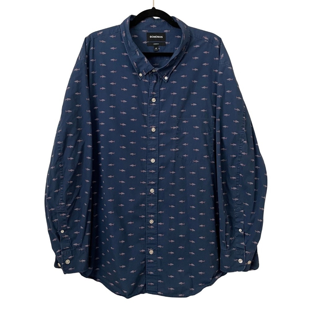 Bonobos Shirt Mens 4XL Blue Pink Shark Print Standard Fit‎ Button Down Tropical